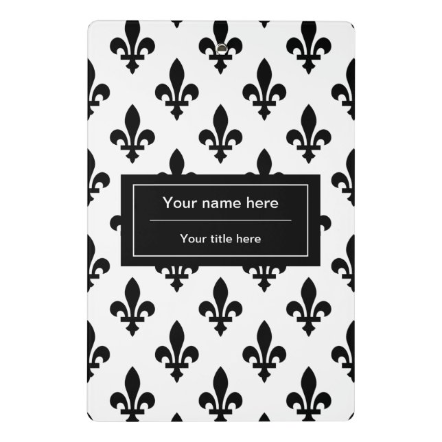 Fleur de Lis Pattern, French, Royal, Black Mini Clipboard (Back)