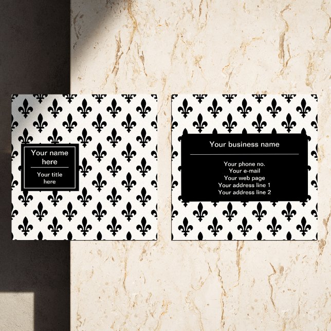 Fleur de Lis Pattern, French, Royal, Black Square Business Card (Creator Uploaded)
