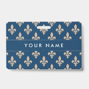 Fleur de Lis Pattern, French, Royal, Cream, Blue Badge
