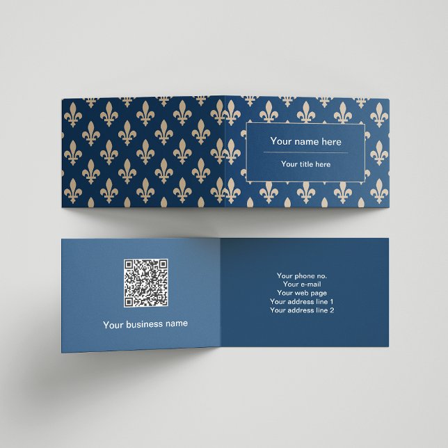 Fleur de Lis Pattern, French, Royal, Cream, Blue Business Card (Creator Uploaded)