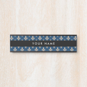 Fleur de Lis Pattern, French, Royal, Cream, Blue Door Sign