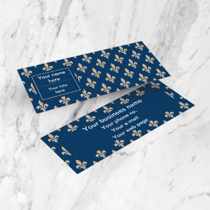 Fleur de Lis Pattern, French, Royal, Cream, Blue Mini Business Card