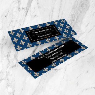 Fleur de Lis Pattern, French, Royal, Cream, Blue Mini Business Card