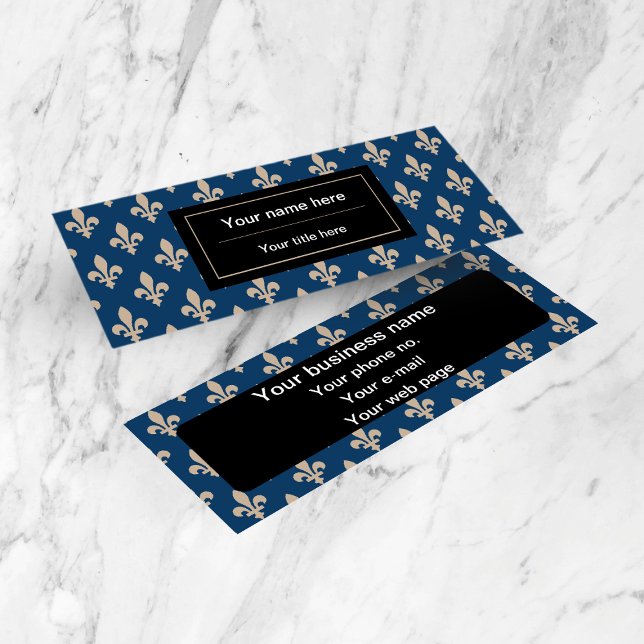 Fleur de Lis Pattern, French, Royal, Cream, Blue Mini Business Card (Creator Uploaded)