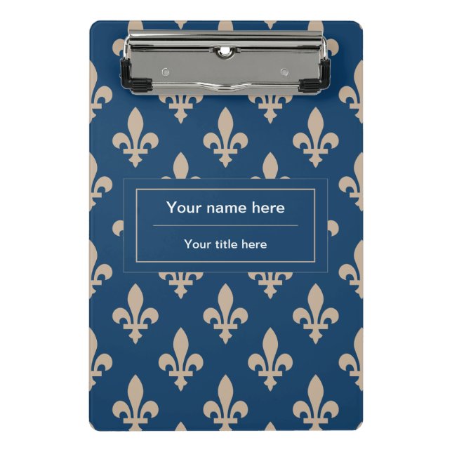 Fleur de Lis Pattern, French, Royal, Cream, Blue Mini Clipboard (Front)