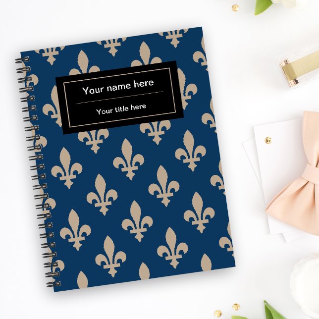 Fleur de Lis Pattern, French, Royal, Cream, Blue Notebook (Creator Uploaded)