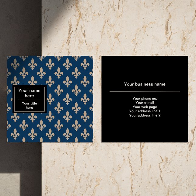 Fleur de Lis Pattern, French, Royal, Cream, Blue Square Business Card (Creator Uploaded)