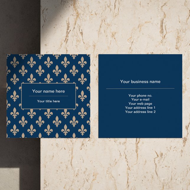 Fleur de Lis Pattern, French, Royal, Cream, Blue Square Business Card (Creator Uploaded)