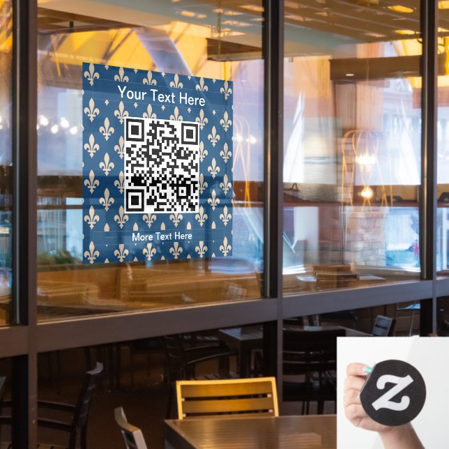 Fleur de Lis Pattern, French, Royal, Cream, Blue Window Cling (Restaurant Window)