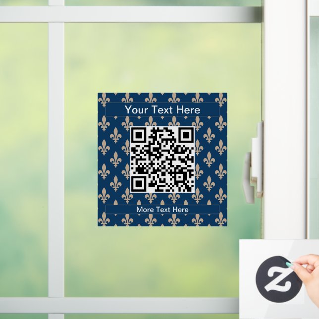 Fleur de Lis Pattern, French, Royal, Cream, Blue Window Cling (Home)
