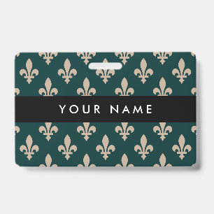 Fleur de Lis Pattern, French, Royal, Cream, Green Badge