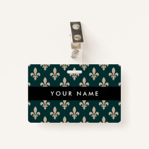 Fleur de Lis Pattern, French, Royal, Cream, Green Badge