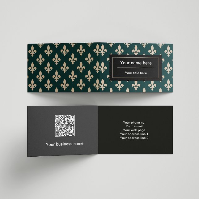 Fleur de Lis Pattern, French, Royal, Cream, Green Business Card (Creator Uploaded)