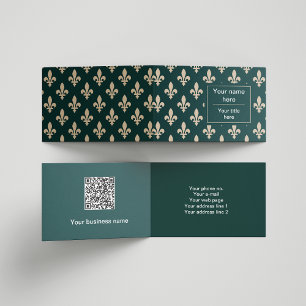 Fleur de Lis Pattern, French, Royal, Cream, Green Business Card