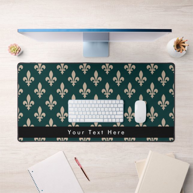 Fleur de Lis Pattern, French, Royal, Cream, Green Desk Mat (Office 1)
