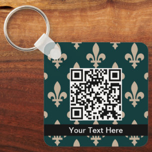 Fleur de Lis Pattern, French, Royal, Cream, Green Keychain