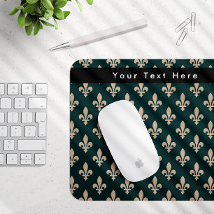 Fleur de Lis Pattern, French, Royal, Cream, Green Mouse Pad