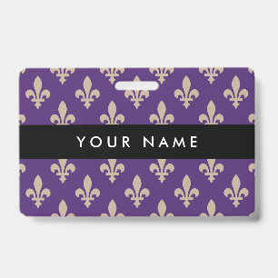 Fleur de Lis Pattern, French, Royal, Cream, Purple Badge
