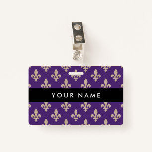 Fleur de Lis Pattern, French, Royal, Cream, Purple Badge