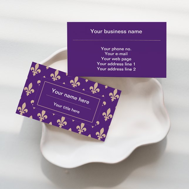 Fleur de Lis Pattern, French, Royal, Cream, Purple Business Card (Creator Uploaded)