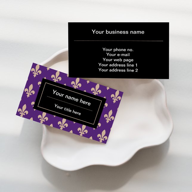 Fleur de Lis Pattern, French, Royal, Cream, Purple Business Card (Creator Uploaded)
