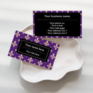 Fleur de Lis Pattern, French, Royal, Cream, Purple Business Card