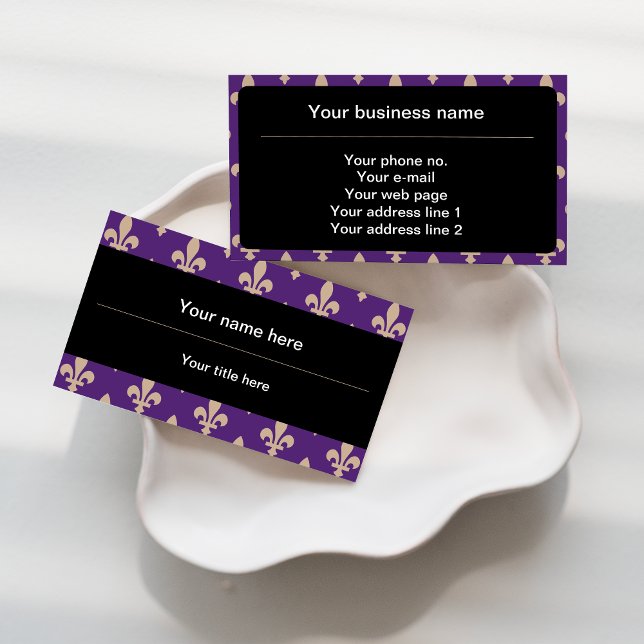 Fleur de Lis Pattern, French, Royal, Cream, Purple Business Card (Creator Uploaded)