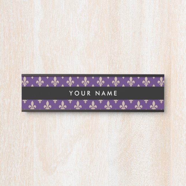 Fleur de Lis Pattern, French, Royal, Cream, Purple Door Sign (Front)