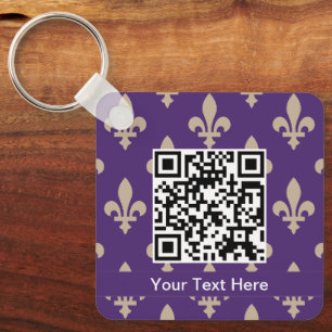 Fleur de Lis Pattern, French, Royal, Cream, Purple Keychain