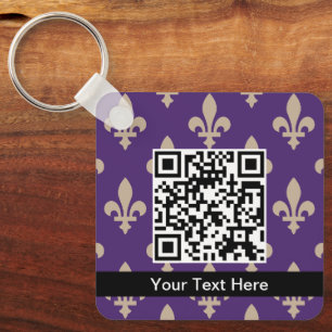 Fleur de Lis Pattern, French, Royal, Cream, Purple Keychain