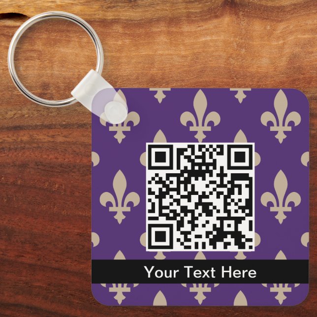 Fleur de Lis Pattern, French, Royal, Cream, Purple Keychain (Front)