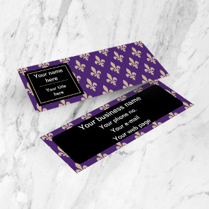 Fleur de Lis Pattern, French, Royal, Cream, Purple Mini Business Card