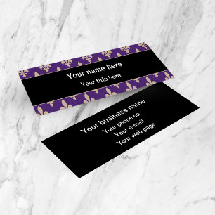 Fleur de Lis Pattern, French, Royal, Cream, Purple Mini Business Card