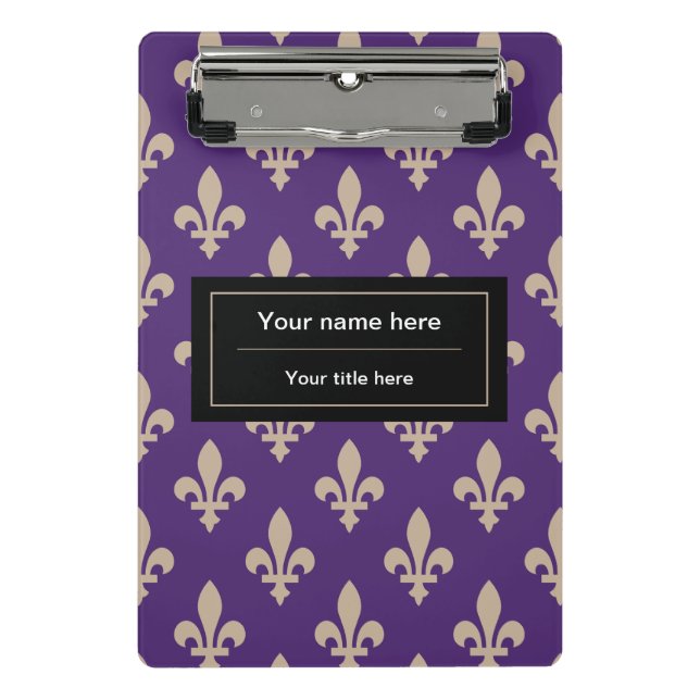 Fleur de Lis Pattern, French, Royal, Cream, Purple Mini Clipboard (Front)