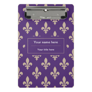 Fleur de Lis Pattern, French, Royal, Cream, Purple Mini Clipboard
