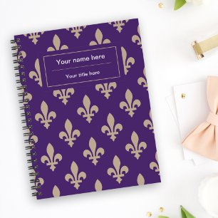 Fleur de Lis Pattern, French, Royal, Cream, Purple Notebook