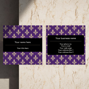Fleur de Lis Pattern, French, Royal, Cream, Purple Square Business Card