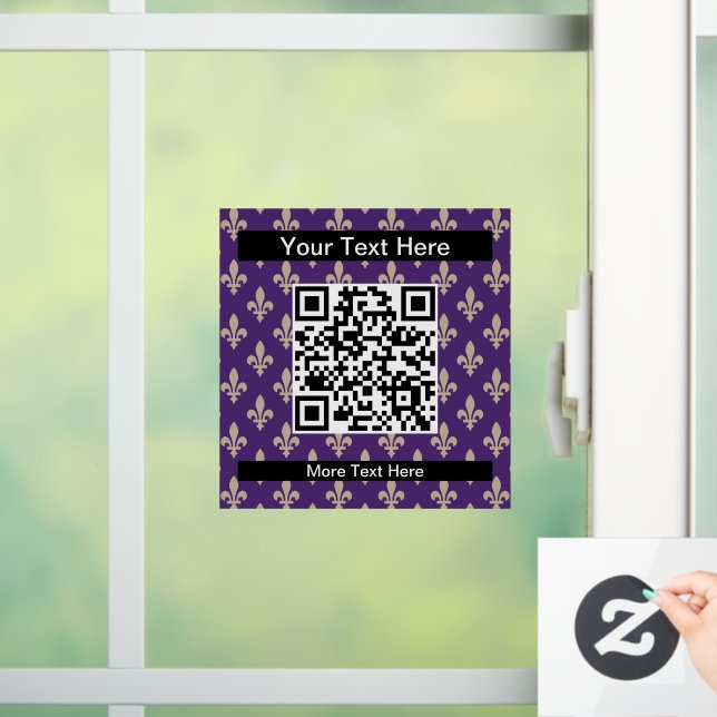 Fleur de Lis Pattern, French, Royal, Cream, Purple Window Cling (Home)