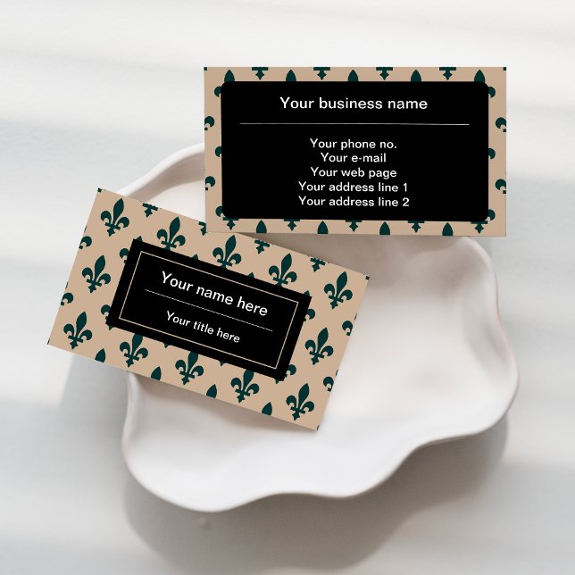 Fleur de Lis Pattern, French, Royal, Green Business Card (Creator Uploaded)