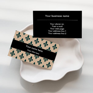 Fleur de Lis Pattern, French, Royal, Green Business Card