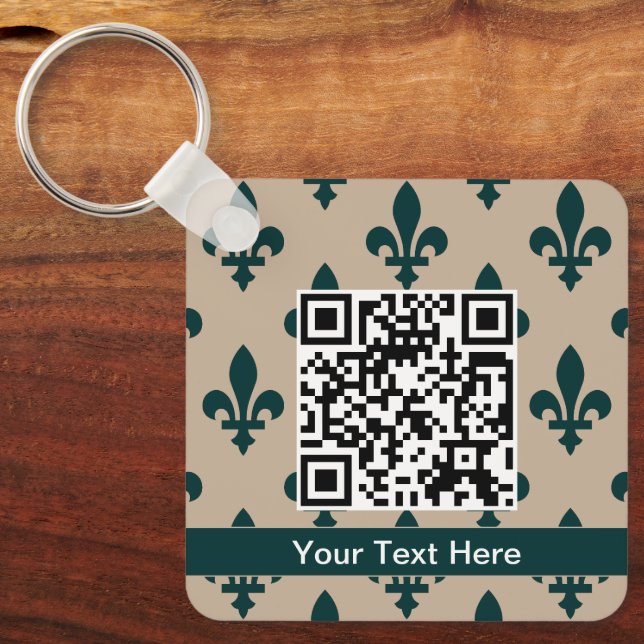 Fleur de Lis Pattern, French, Royal, Green Keychain (Front)