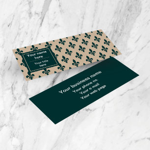 Fleur de Lis Pattern, French, Royal, Green Mini Business Card