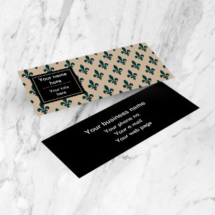 Fleur de Lis Pattern, French, Royal, Green Mini Business Card