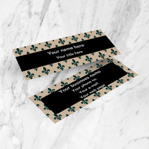 Fleur de Lis Pattern, French, Royal, Green Mini Business Card