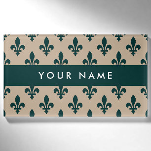 Fleur de Lis Pattern, French, Royal, Green Name Tag