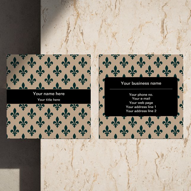 Fleur de Lis Pattern, French, Royal, Green Square Business Card (Creator Uploaded)