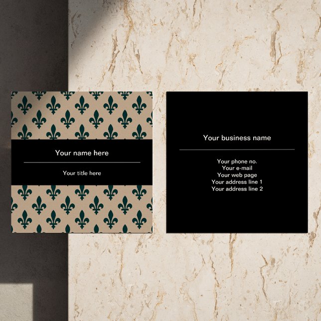 Fleur de Lis Pattern, French, Royal, Green Square Business Card (Creator Uploaded)