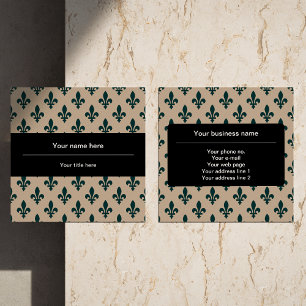 Fleur de Lis Pattern, French, Royal, Green Square Business Card