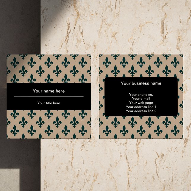 Fleur de Lis Pattern, French, Royal, Green Square Business Card (Creator Uploaded)