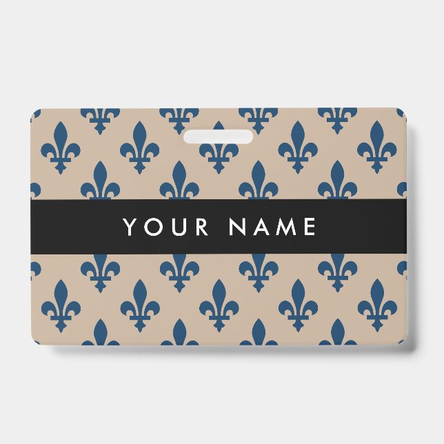 Fleur de Lis Pattern, French, Royal, Navy Blue Badge (Front)